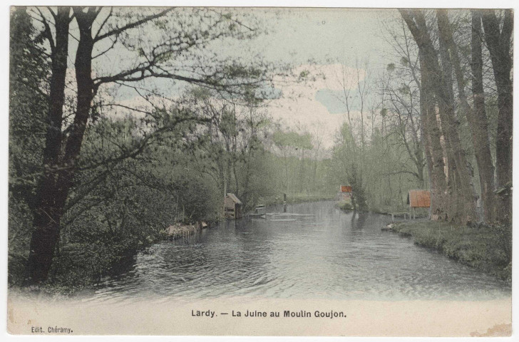 LARDY. - La Juine au moulin Goujon. Chémary, (1908), 15 lignes, 10 c, ad., coloriée. 