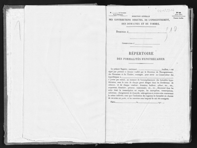 Conservation des hypothèques de CORBEIL. - Répertoire des formalités hypothécaires, volume n° 510 : A-Z (registre ouvert vers 1920). 
