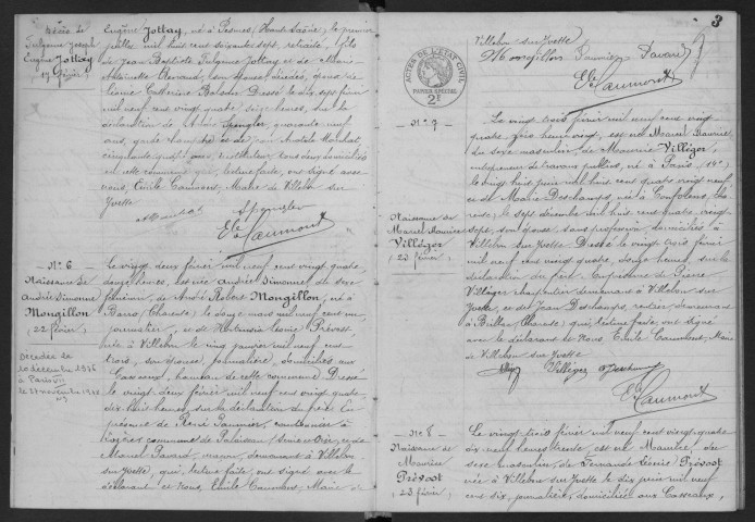 VILLEBON-SUR-YVETTE- Naissances, mariages, décès : registre d'état civil.