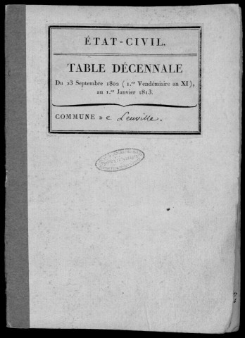 LEUVILLE-SUR-ORGE. Tables décennales (1802-1902). 