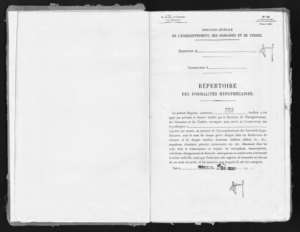 Conservation des hypothèques de CORBEIL. - Répertoire des formalités hypothécaires, volume n° 587 : A-Z (registre ouvert en 1937). 