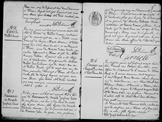 WISSOUS. Naissances, mariages, décès : registre d'état civil (1868-1872). 