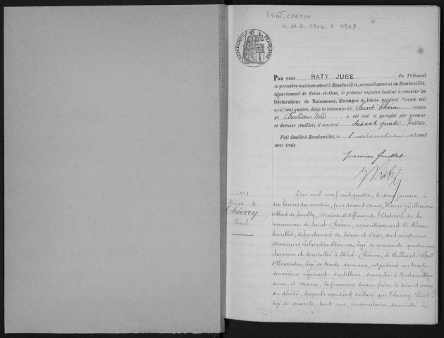 SAINT-CHERON. - Naissances, mariages, décès : registre d'état civil.