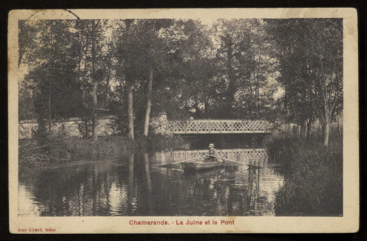 CHAMARANDE. - La Juine et le pont. Editeurs Mme Girard, tabac, Breger frères, Paris, 11 lignes, sépia. 