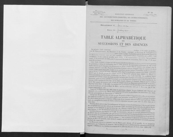 JUVISY-SUR-ORGE, bureau de l'enregistrement. - Tables des successions, volume 7, 1939 - 1940. 