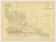 Fonds de plan topographique d'ATHIS-MONS dressé et dessiné par M. BERMOND, géomètre-expert, vérifié par M. DANGUEL, ingénieur-géomètre, Service d'Urbanisme du département de SEINE-ET-OISE, 1944. Ech. 1/5 000. N et B. Dim. 0,74 x 0,98. 