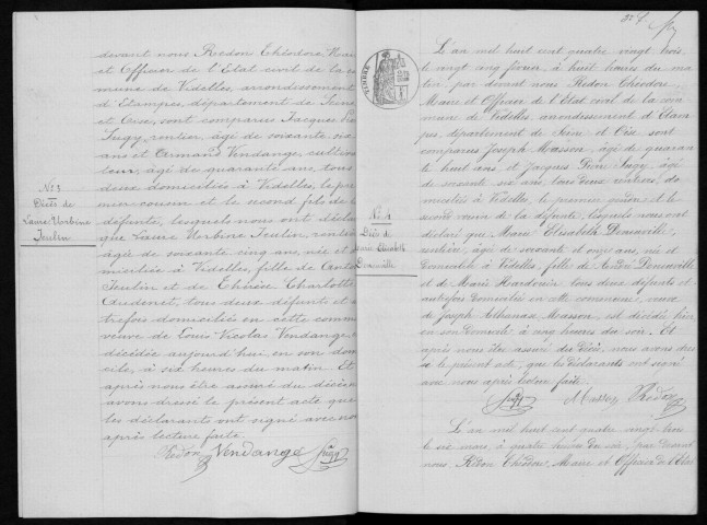 VIDELLES. Naissances, mariages, décès : registre d'état civil (1883-1890). 
