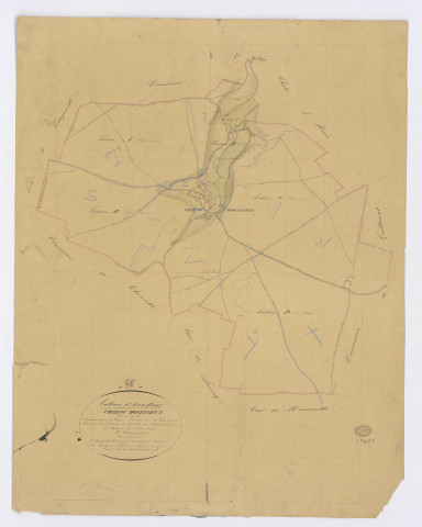 CHALOU-MOULINEUX. - Plan d'assemblage, ech. 1/10000, coul., aquarelle, papier, 66x51 (1831). 