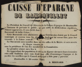 RAMBOUILLET [Yvelines]. - Avis portant sur l'installation de la Caisse d'Epargne dans une des salles de la mairie de Rambouillet, 20 octobre 1862. 