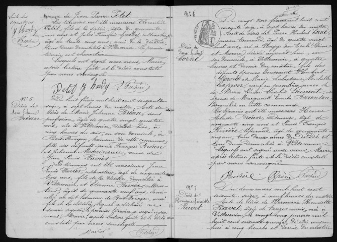 VILLECONIN. Naissances, mariages, décès : registre d'état civil (1876-1890). 