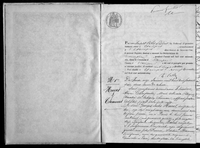 ETAMPES. Mariages : registre d'état civil (1866). 