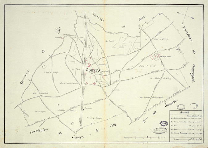 GOMETZ-LE-CHATEL. - Plans d'intendance. Plan noir et blanc, Ech. 1/90 perches, Dim. 60 x 45 cm, [fin XVIIIe siècle]. 