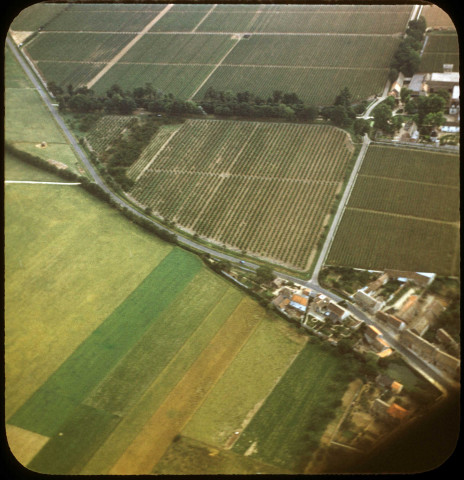 CHEPTAINVILLE. - Vue aérienne d'une partie de la commune ; couleur ; 5 cm x 5 cm [diapositive] (1960). 
