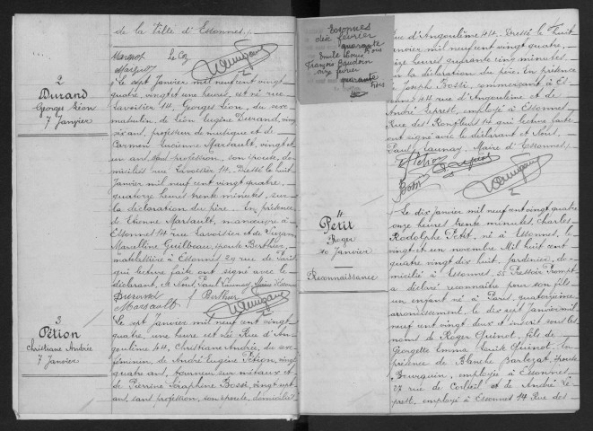 ESSONNES.- Naissances : registre d'état civil. 