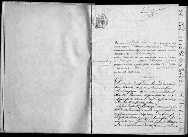 ETAMPES. Mariages : registre d'état civil (1870). 