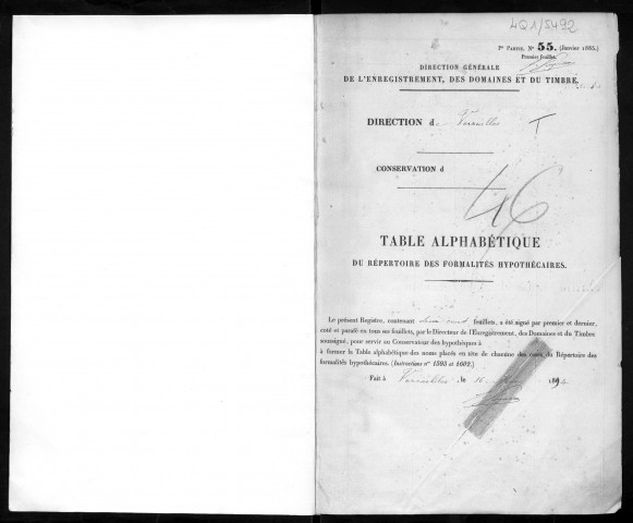 Volume n° 46 : A-Z (registre ouvert en 1894).