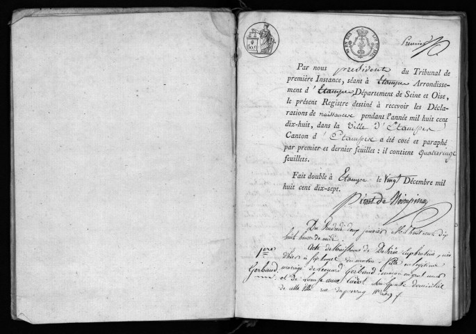 ETAMPES. Naissances : registre d'état civil (1818). 