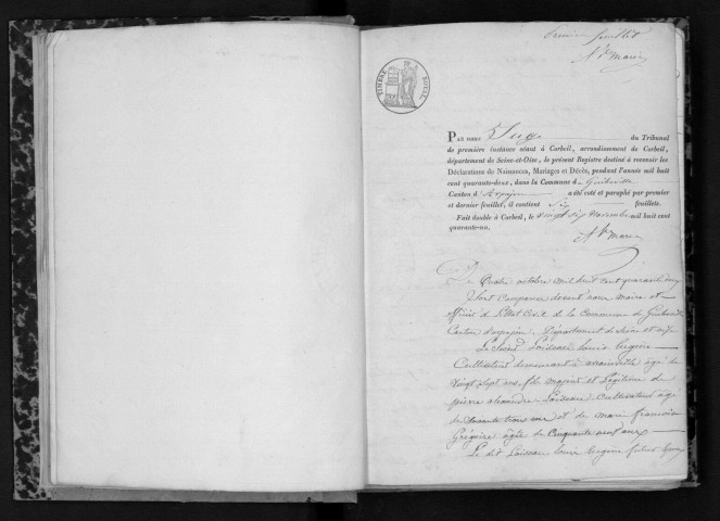 GUIBEVILLE. Naissances, mariages, décès : registre d'état civil (1841-1872). 