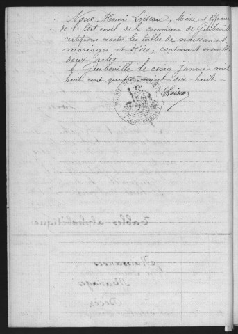 GUIBEVILLE.- Naissances, mariages, décès : registre d'état civil (1897-1904). 