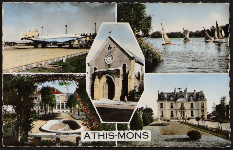 Athis-Mons.- Aéroport d'Orly, l'église, la poste, la mairie et régates sur la Seine. 