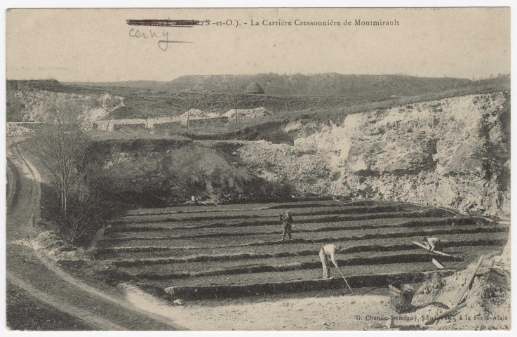 CERNY. - La carrière cressonnière de Montmirault, Chemin-Demigny, 1911, 5 mots, 10 c, ad. 
