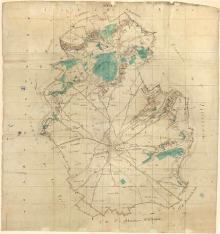 Plan géométrique de BOISSY-LE-SEC, 1807. Sans éch. Coul. Dim. 1,40 x 1,40. [mauvais état] 