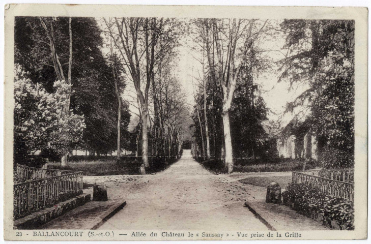 BALLANCOURT-SUR-ESSONNE. - Allée du château le Saussay. Vue prise de la grille, 4 lignes, 1,20 f, ad., sépia. 