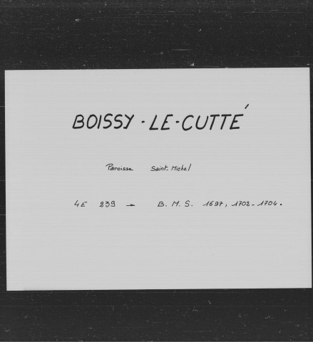 BOISSY-LE-CUTTE, BOUTIGNY-SUR-ESSONNE, CERNY, CHAMARANDE, CHAMPMOTTEUX, CHAUFFOUR-LES-ETRECHY : registres paroissiaux.