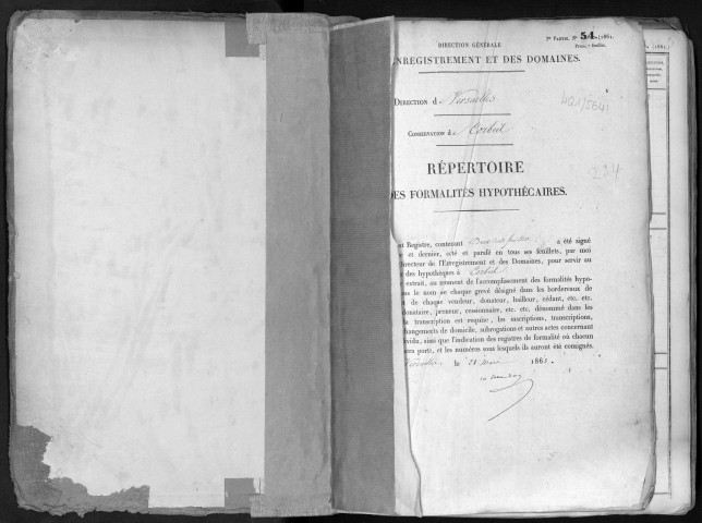 Conservation des hypothèques de CORBEIL. - Répertoire des formalités hypothécaires, volume n° 234 : A-Z (registre ouvert en 1863). 