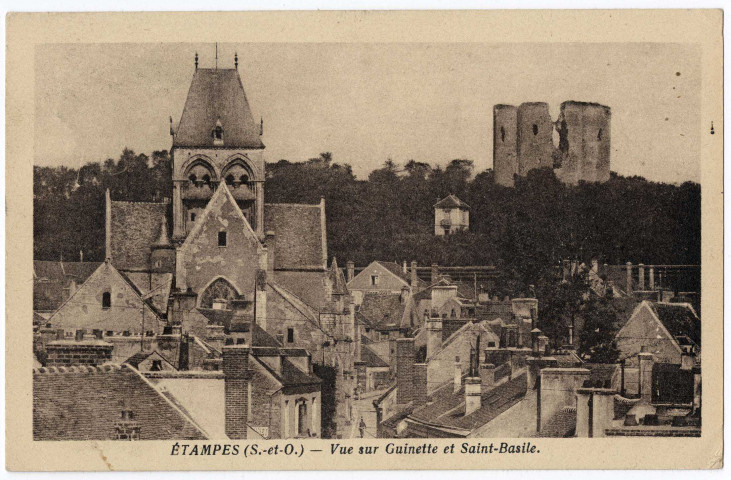 ETAMPES. - Vue sur Guinette et Saint-Basile [Editeur Rameau, 1936, timbre à 40 centimes, sépia]. 