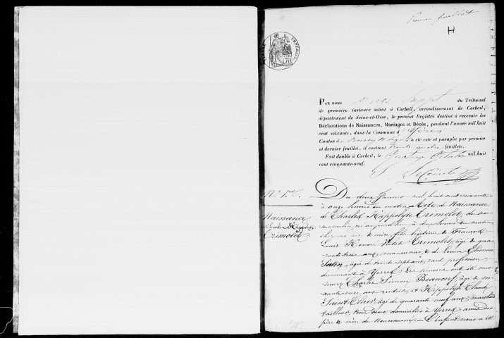 YERRES. Naissances, mariages, décès : registre d'état civil (1860-1865). 