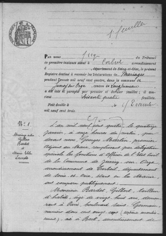 JUVISY-SUR-ORGE.- Mariages : registre d'état civil (1904). 