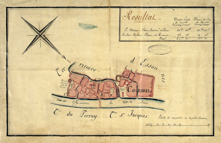 CORBEIL. - Plans d'intendance. Plan, Ech. 1/100 perches, Dim. 40 x 25 cm, [fin XVIIIe siècle]. 
