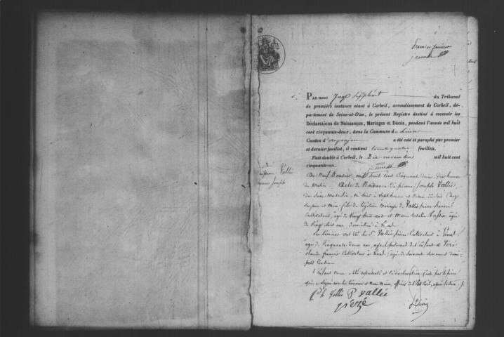LINAS. Naissances, mariages, décès : registre d'état civil (1852-1858). 