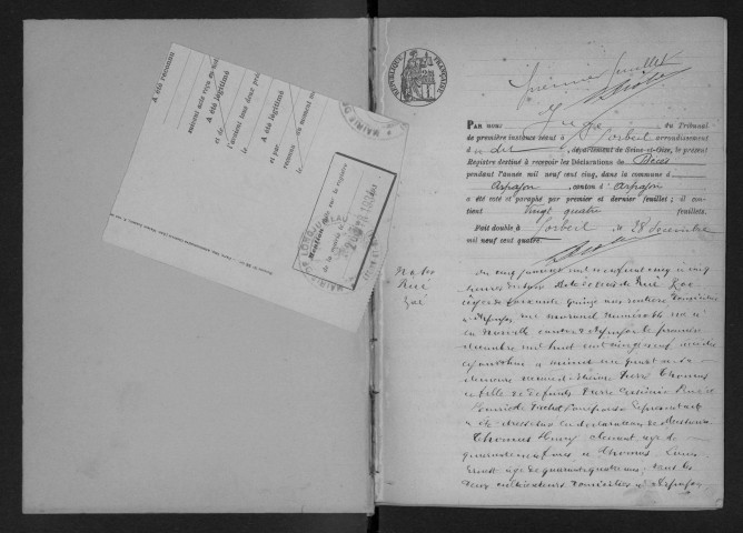 ARPAJON.- Déces : registre d'état civil (1905-1918). 