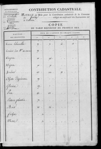 JUVISY-SUR-ORGE. - Matrice de rôle pour la contribution cadastrale [cadastre rénové en 1969]. 