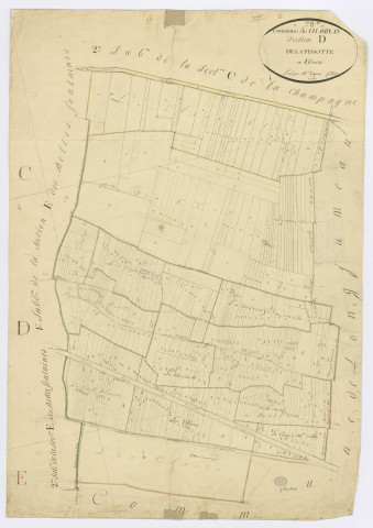 CHAMPLAN. - Section D - Pissotte (la), ech. 1/1250, coul., aquarelle, papier, 85x59 (1811). 
