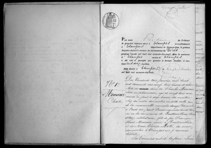 ETAMPES. Décès : registre d'état civil (1879). 