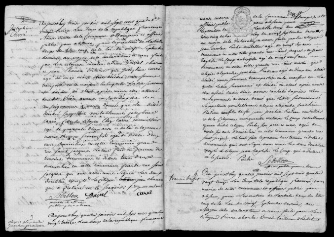 ETAMPES. Décès : registre d'état civil (1793). [Nota bene : jugement de 1806 portant reformation d'un acte de naissance relié à la fin du registre]. 