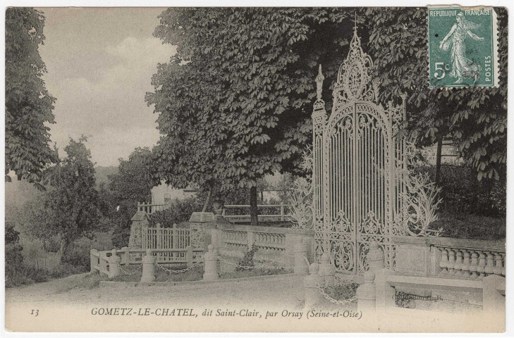 GOMETZ-LE-CHATEL. Gometz-le-Châtel, dit Saint-Clair, par Orsay, portail du château. 3 mots, 5 c, ad. 