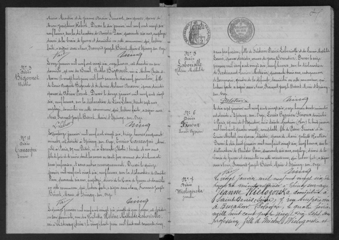 EPINAY-SUR-ORGE.- Décès : registre d'état civil. 