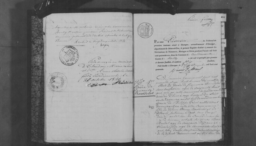 COURDIMANCHE-SUR-ESSONNE. Naissances, mariages, décès : registre d'état civil (1841-1860). 