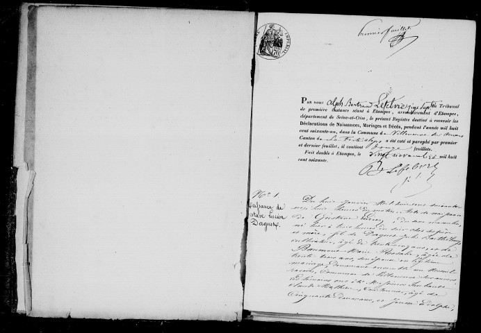 VILLENEUVE-SUR-AUVERS. Naissances, mariages, décès : registre d'état civil (1861-1875). 