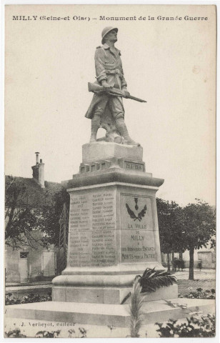 MILLY-LA-FORET. - Monument de la grande guerre [Editeur Verheydt, 1 timbre à 15 centimes]. 