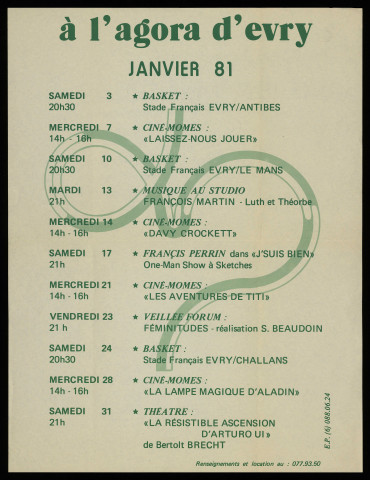 EVRY. - Agora d'Evry : programme des activités, janvier 1981. 
