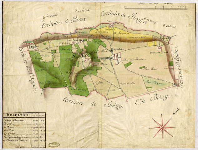 SAINT-YON. - Plans d'intendance. Plan, Ech. 1/200 perches, Dim. 65 x 50 cm, [fin XVIIIe siècle]. 