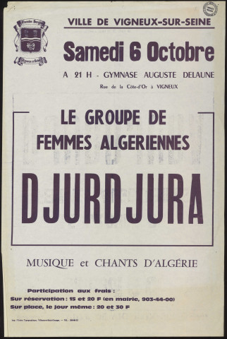 VIGNEUX-SUR-SEINE.- Musique et chants d'Algérie : Le groupe de femmes algériennes Djurd Jura, Gymnase Auguste Delaune, [6 octobre 1979]. 