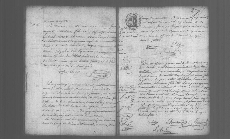 SAINT-VRAIN. Naissances, mariages, décès : registre d'état civil (1835-1847). 