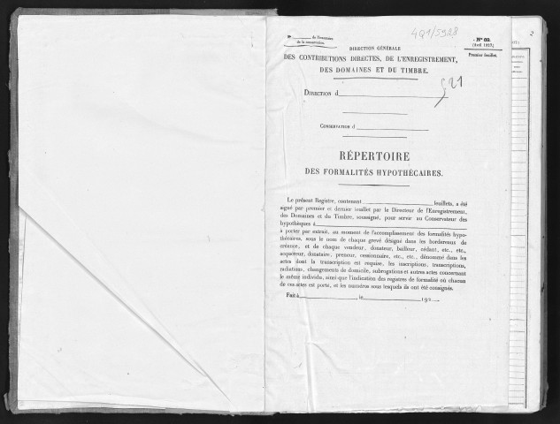 Conservation des hypothèques de CORBEIL. - Répertoire des formalités hypothécaires, volume n° 521 : A-Z (registre ouvert vers 1920). 