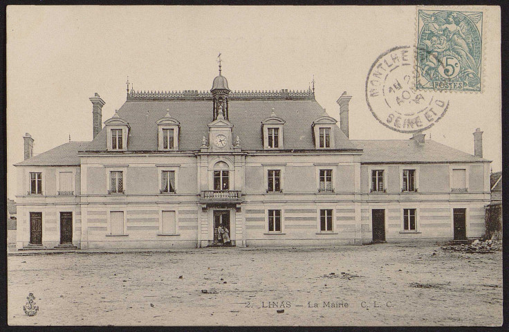 Linas.- La mairie (août 1906). 
